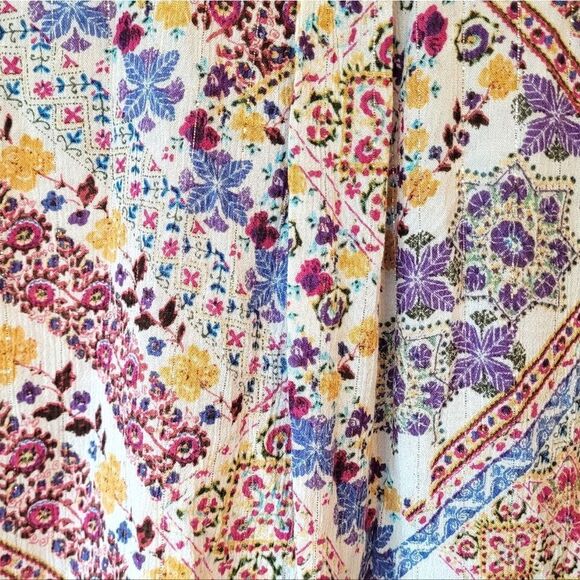 Raga Anthropologie Women's White Metallic Floral Boho Button Down Shirt Size S - Picture 6 of 6